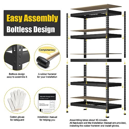 PrimeZone 48" x 24" x 72" Heavy Duty Storage Shelves - 5 Tier Adjustable Garage Storage Shelving, Metal Storage Utility Rack Shelf Unit for Warehouse Pantry Closet Kitchen, Black - size: 48"W x 24"D x 72"H