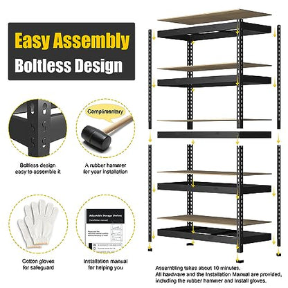 PrimeZone 48" x 24" x 72" Heavy Duty Storage Shelves - 5 Tier Adjustable Garage Storage Shelving, Metal Storage Utility Rack Shelf Unit for Warehouse Pantry Closet Kitchen, Black - size: 48"W x 24"D x 72"H
