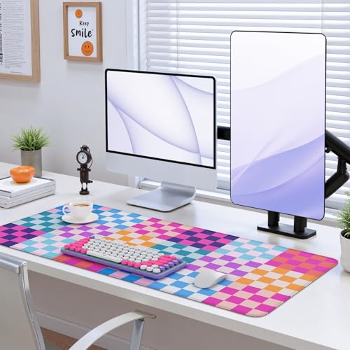 iCasso Desk Matt for Desktop, Cute Desk Pad Mat, XXL Large Mouse Pad, Anti-Slip Big Mousepad with Stitched Edges, Keyboard Pad Mouse Mat for Computer(Colour Checkered) - color: Colour Checkered