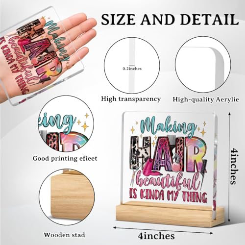 Pink Hair Salon Decor, Hairdresser Gifts, Salon Decor for Hair Stylist, Birthday Thank You Gift for Hairstylist Women, Making Hair Beautiful Acrylic Sign Barber Shop Desk Shelf Decoration - color: Making Hair Beautiful Is Kinda My Thing