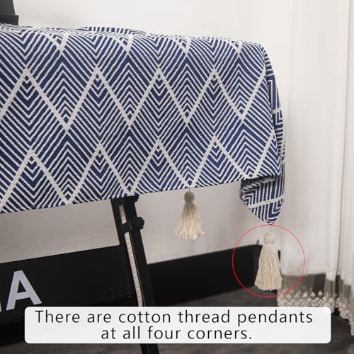 Waterproof Keyboard Cover - Soft Thick & Durable - Geometric Pattern - Universal Fit for 61/76/88-Key Digital Piano Keyboards - Stylish Home/Studio Protector, Adjustable Side Zippers - color: Navy Blue And White