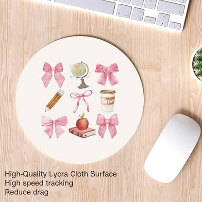 Coquette Pink Bow Teachers Mouse Pad, Mouse Pads for Desk, End of Year Teacher Gifts Mousepad for Office Dorm Computer Laptop Gaming, Teacher Office Supplies, 8.7x8.7 Inch - color: bow