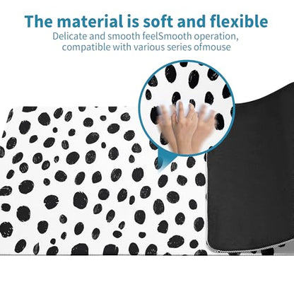 Polka Dot White Large Mouse Pad Desk Pad,Extended Mouse Pad Cute Mouse Pads for Desk Accessories,31.5 x 11.8In Long Computer Keyboard Mousepad Mouse Mat with 3mm Non-Slip Base and Stitched Edge - color: Polka Dot White