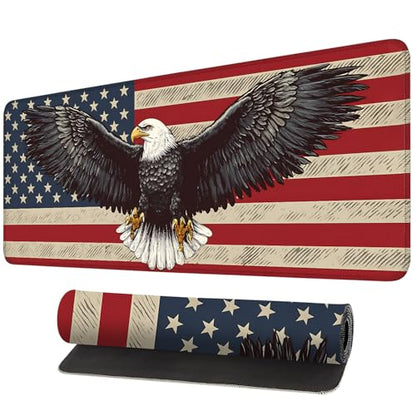 Mouse Pad, Large Anti-Slip with Stitched Edges Desk Mat Desktop Laptop Computer Desk Keyboard Mat,Table Protector Blotter Mat (Eagle Flag, 31.5" x 11.8") - color: Eagle Flag, size: 31.5" x 11.8"