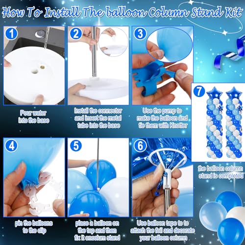 Gejoy 110 Pcs Blue White Balloons Column Stand Kit Adjustable Tower Stand from 1.4 to 6.6 ft with Bases for Back to School Wedding Birthday Baby Shower Party - color: Blue White