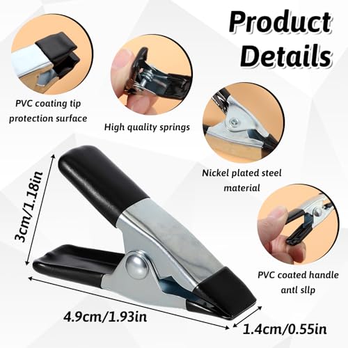 20 Pcs Small Spring Clamps, 2 Inch Small Clamps Heavy Duty Metal Stainless Steel Mini Clips with Rubber Coated Handle for Crafts Woodworking Photography Backdrop Greenhouse DIY Projects (Black)