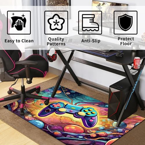Game Area Rug Teen Boys Carpet, 3D Gaming Rugs Gamepad Controller Mat for Boys Girls Bedroom Playroom, Non-Slip Scrawl Style Gamer Rugs Children Gaming Area Rugs(Scrawl Style 1, 63" x 47") - color: Scrawl Style 1, size: 3'11" x 5'3" (Rectangular)