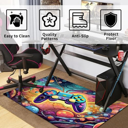 Game Area Rug Teen Boys Carpet, 3D Gaming Rugs Gamepad Controller Mat for Boys Girls Bedroom Playroom, Non-Slip Scrawl Style Gamer Rugs Children Gaming Area Rug (70" x 55") - color: Scrawl Style 1, size: 4'7" x 5'10" (Rectangular)