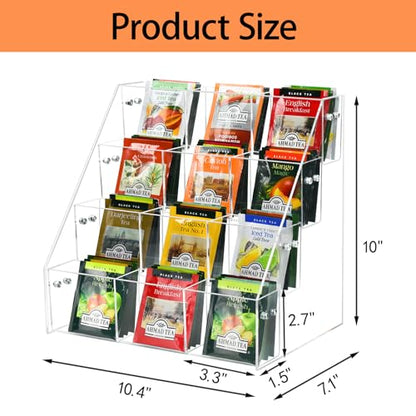 Tea Bag Organizer Holder, Acrylic Tea Packets Storage Box Container Display Stand Rack for Counter Cabinet Countertop Kitchen Office, 4 Tier - size: 4 Tier: 10.4" L X 7.1" W X 10" H