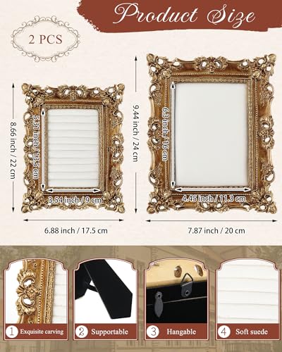 Wonderjune 2 Pcs Gold Jewelry Display Frame Vintage Jewelry Stand 10″, 7″ Resin Necklace Organizer Ring Holder Earring Tray for Photography Props Women Wedding Gifts(White,Large,Small,Hollowed out) - color: White, size: Large,Small, style: Hollowed out