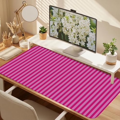 Hot Pink Striped Desk Mat Cute Pastel XXL Large Gaming Mouse Pad Desk Pad Kawaii Aesthetic Cozy Keyboard Laptop Computer Mat Home Office Decor for Women 31.5 * 15.7" - color: A5- Hot Pink