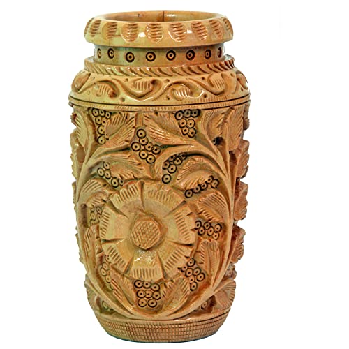 Craft Trade Hand Carved Wooden Pen Holder Desk Organizer, Floral Design Pencil Holder Cup for Office Home School, Wood Stationery Storage Box, Desk Decor, Brown - color: Leaf Brown