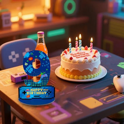 Video Game Birthday Party Decorations, Video Game Birthday Number Sign Centerpiece, 9th Table Topper Wooden Centerpiece for Gaming Theme 9th Birthday Supplies (9th) - style: 9th
