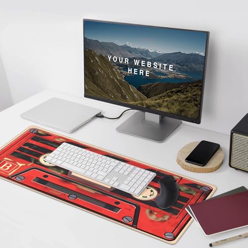 Retro Cassette Tape Desk Mat, Red and Black, 35.4 x 15.7 Inches, Anti-Slip Base, Gaming Mouse Pad - color: Red tape