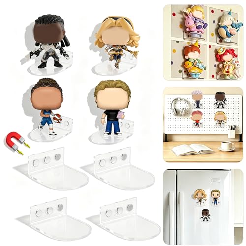 Acrylic Magnetic Display Shelves for Funko Pop - 2" Small Floating Magnet Shelf Sets of 4, Ideal for Action & Vinyl Figures, Refrigerator Pegboard Kitchen Decor - style: Magnetic-4PC