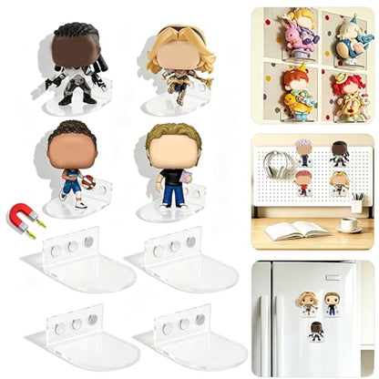 Acrylic Magnetic Display Shelves for Funko Pop - 2" Small Floating Magnet Shelf Sets of 4, Ideal for Action & Vinyl Figures, Refrigerator Pegboard Kitchen Decor - style: Magnetic-4PC