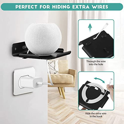Small Wall Shelf, 4.7" Floating Shelves for Speakers, Internet Router, Smart Home, Apple HomePod Mini, Echo Dot 4th, Security Camera– for Bedroom, Gaming Room, and Living Room (Black)