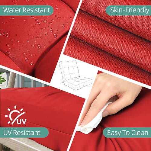 Outdoor Chair Cushions Set of 2, 42x21x4 Inch Patio Cushion for Dining/Rocking Chairs, High Back Soft Seat Pad with Ties, Indoor Outside Use, Fade-Resistant & Waterproof, Red - color: Red
