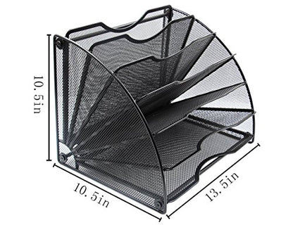 EasyPAG Desk File Organizer, 6-Section Vertical File Folder Holder Stand, Fan-Shaped Metal Rack File Sorter for Office Classroom Desktop Organization, Black