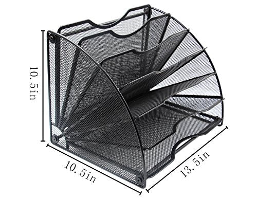 EasyPAG Desk File Organizer, 6-Section Vertical File Folder Holder Stand, Fan-Shaped Metal Rack File Sorter for Office Classroom Desktop Organization, Black