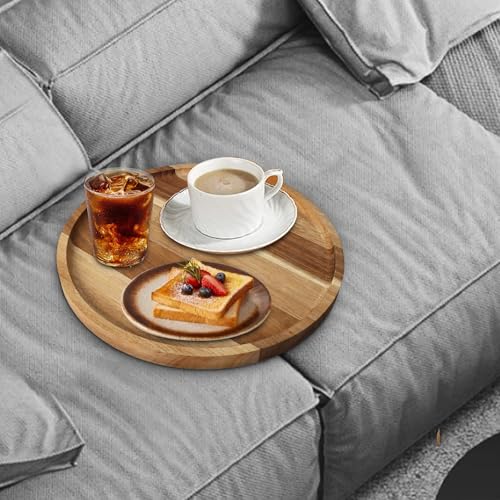 Sofa Tray, Solid Wood Tray Table Foldable, Couch Desk No Odor for Drinks Snacks Phone Remote Control (Orbicular) - size: Circle