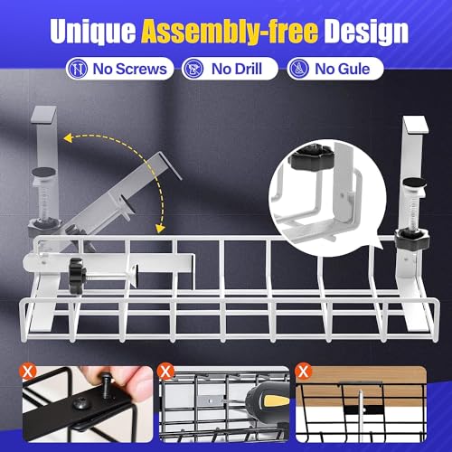 Under Desk Cable Management Tray 2 Pack, Xpatee Upgraded Wire Management No Drill No Screws, Cable Tray with Clamp for Wire Organizers, Computer Cord Rack for Office, Home - No Damage to Desk White - color: White