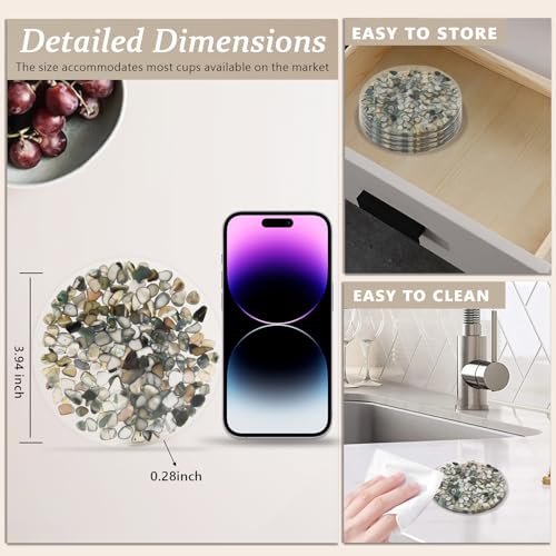 Drinks Coasters Resin Cup Mat: 4 pcs Coaster with Seashells for Table Desktop Counter (4, Black) - color: Black