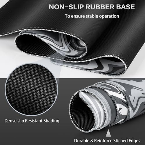 Canjoy Gaming Mouse Pad, Fluid Pattern Mouse Pad 31.5x15.7inch Large Extended Computer Mouse Mat Keyboard Full Desk Mousepad for Gaming, Office, Home - color: Black-Gray Fluid, size: 800*400mm