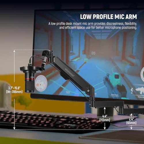 Neewer Low Profile Mic Arm Desk Mount, 360° Swivel Boom Arm with Pneumatic Damping Adjustable, Cable Management, Compatible with Shure MV7 SM7B Blue Yeti Gaming Streaming Podcast Microphone, MS002 - style: MS002