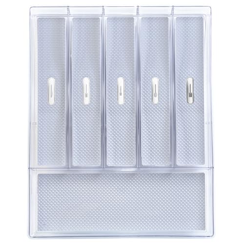 Glad Silverware & Utensil Drawer Organizer - Divided Clear Plastic Storage Tray with 6 Compartments for Kitchen Flatware and Cutlery - BPA Free, Food Safe, Non Slip, 12x15 inches - size: 6-Compartment