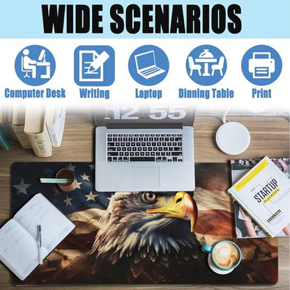 Desk Mat,American Bald Eagle Large Gaming Mouse Pad for Desk XXL,USA Flag Eagle Desk Pad,Extended Big Computer Keyboard Mouse Pad with Non-Slip Base and Stitched Edge 35.4"x15.7" - color: American Bald Eagle, size: XXL-35.4"x15.7"