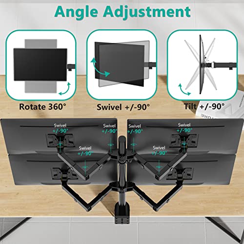 WALI Quad Monitor Desk Mount, 4 Monitor Stand Fits Heavy Duty Computer Screen up to 27 inch, Full Adjustable Arm Holds up to 22 lbs per Arm (M004), Black - size: 13"-27", style: Quad