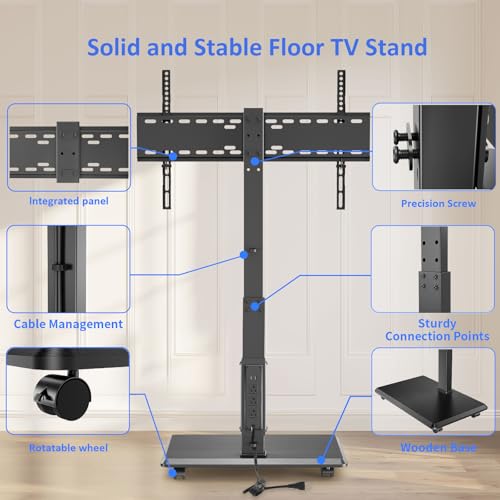 Afaloona Rolling TV Stand with Power Outlet, Mobile TV Stand for 32-75 Inch TVs up to 110 lbs, 30° Swivel TV Floor Stand, 18 Adjustable Heights, TV Cart on Wheels for Bedroom, Office, Outdoor, Black - style: GM-A01