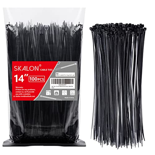 Zip Ties 14 inch (100 Pack), Black, 50lb Tensile Strength, UV Resistant Cable Ties for indoor and outdoor by SKALON - size: 14" (100 Pack)