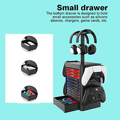 Multifunctional 10 Games Disk Storage Rack for PS5 Controller/Headset Stand Holder for PS4/Xbox Series X/Switch/PS5 Game Accessories Organizer
