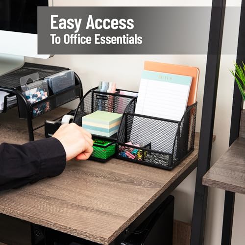 Mind Reader 7-Compartment Desktop Organizer, Metal Mesh Desk Organizer for Pens, Sticky Notes, Mail and Office Supplies, Black - color: Black