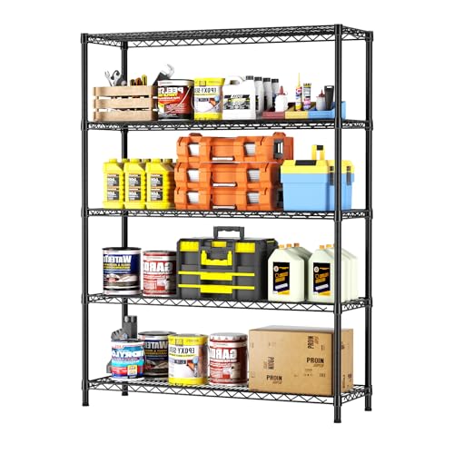 SINGAYE Shelf Closet Wire Shelving：Adjustable Metal Unit for Laundry Room Organization Bathroom Kitchen Home Garage Storage Pantry Rack Shelves - color: Black, size: 5Tier-18"Dx46"Wx77"H