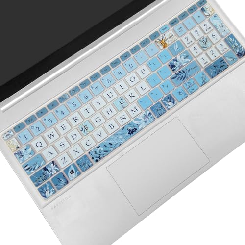 Keyboard Cover for 15.6 HP Laptop 15-fc 15-fd 15t-fd 15z-fc Series, HP Pavilion 15-eg 15t-eg 15-eh 15-er, 17z-ca 17-cn 17-cp 17z-cp Series, Gray Blue Flowers - color: Gray Blue Flowers
