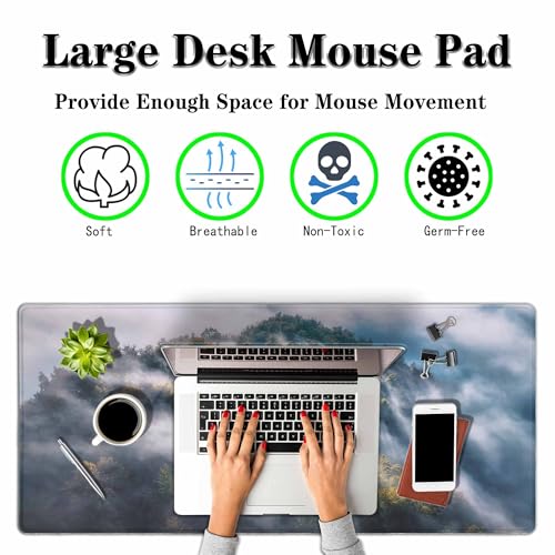 Foggy Landscape Full Desk Mouse Pad Mountain Clouds Sunrise Hills Trees Spring Large Gaming Mousepad for Keyboard PC.Home,Office 35.4"X15.7" - color: foggy landscape
