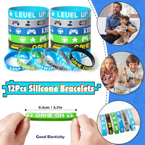 SNLN Video Game Party Favors Birthday Supplies, Gamer Drawstring Bag Keychain Silicone Bracelet Tattoo Sticker, Gamer Gaming Birthday Party Favor Goodie Bag Stuffers Fillers Classroom Rewards for Kids - style: Video Game