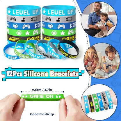 SNLN Video Game Party Favors Birthday Supplies, Gamer Drawstring Bag Keychain Silicone Bracelet Tattoo Sticker, Gamer Gaming Birthday Party Favor Goodie Bag Stuffers Fillers Classroom Rewards for Kids - style: Video Game