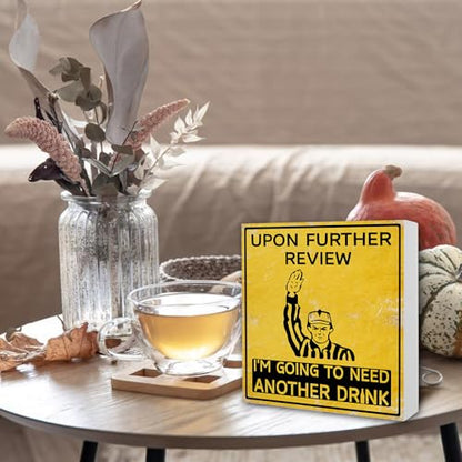 World Cup Bathroom Sign Decorations Upon Further Review I'm Going To Need Another Drink Football Wooden Sign for Bathroom Office Desk Shelf Funny Soccer Fan Gear Game Day Gifts Holiday Home Decor 5 X 5 Inch