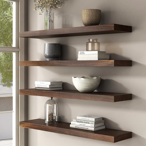 Floating Shelves for Wall, USA-Sourced Walnut Wood 24 Inch Wall Shelves Set of 2, Natural Wooden Wall Mounted Picture Ledge Shelf, Nursery Book Storage Shelf Kids Bookshelf, Display Shelf for Bathroom - color: Usa-sourced Walnut Wood, size: 24''W, 2Packs