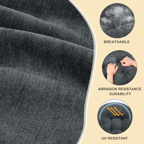 Rocking Chair Cushion - Chenille Fabric, High-Density Sponge, Durable Comfort Double-Sided Tufted Seat Pads with Ties, Chenille︱Dark Gray, 44x19x4 inch - color: Reversible | Dark Gray