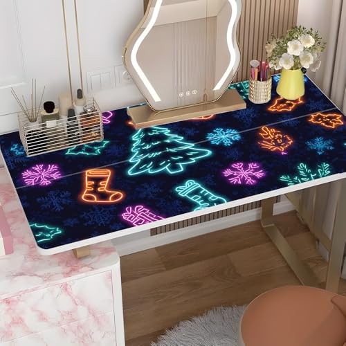 Neon Christmas Desktop Sticker 39.37x23.62In, Glowing Holiday Icons Desk Decal, Easy Clean Table Surface Sticker, Cool Festive Home Decor - color: Colorful201