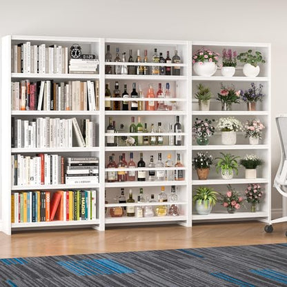 5 Tiers Metal White Bookshelf - 69.3" Tall Bookcase, Display Storage Shelves with Bookend, Heavy Duty Steel Bookshelves for Living Room, Bedroom, Study (White) - color: White-5 Tier