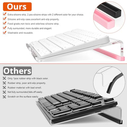 Richboom Computer Keyboard Stand for Desktop, 11.8" Tiny Clear Acrylic Keyboard Riser 78 Keys Compact Keyboard Lift for Desk Ergonomic Short Keyboard Holder Tray with Black and Pink Silicone Strip - color: Clear w/ Black Silicone Strip