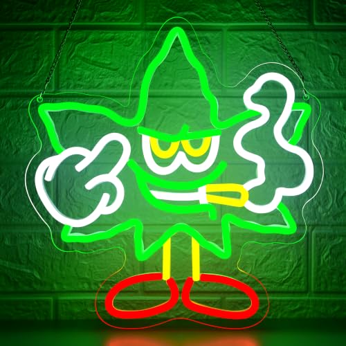 Weed Neon Sign for Wall Decor Green Leaf Neon Light Dimmable Cartoon Neon Light Sign Weed Wall Decor Neon Signs for Man Cave Bedroom Hotel Shop Bar Garage Decor Gifts for Men,Size 13.8 * 13.1in（P044） - color: Cartoon Weed