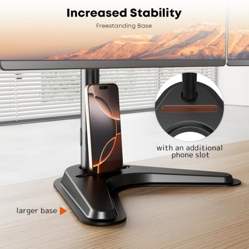 Dual Monitor Stand fits 17 to 32 inch – Free Standing Heavy Duty Monitor Mount with Precise Tilt, Swivel, Rotate and Height Adjust, 19.8 lbs per Arm, VESA 75/100mm - size: Dual Arms