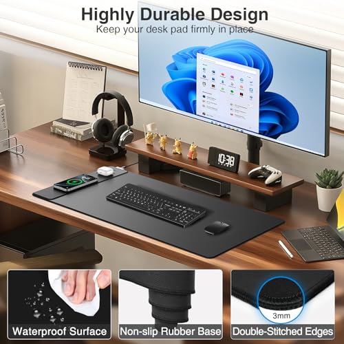 Mouse Pad with Magnetic Wireless Charger, 31.5"x15.8" Large Gaming Desk Mat, Non-Slip Base, Waterproof Ultra-Smooth Keyboard Pad for Gamer, Office & Home, Black - color: Black-31.5"x15.8"